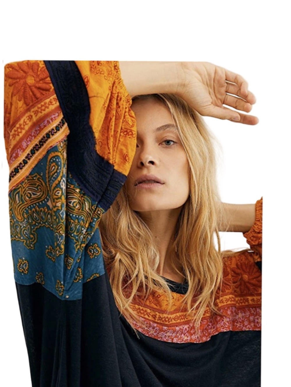 Free People Tripoli high low long sleeve top boho, flory, embroidered - Picture 4 of 9